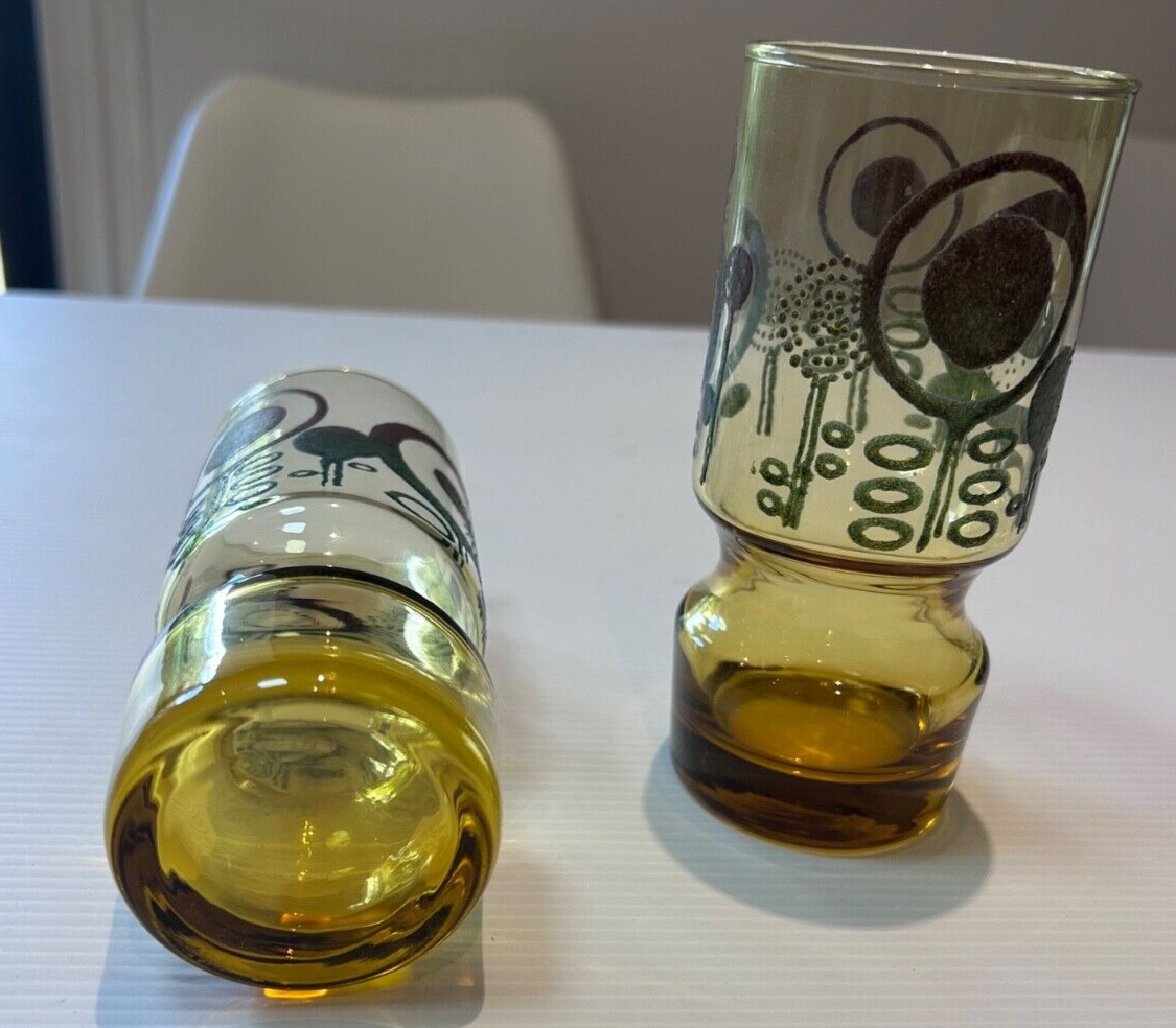 Vintage Amber Art Glasses – Mid-Century Modern – Kaaru Style – Set of 2