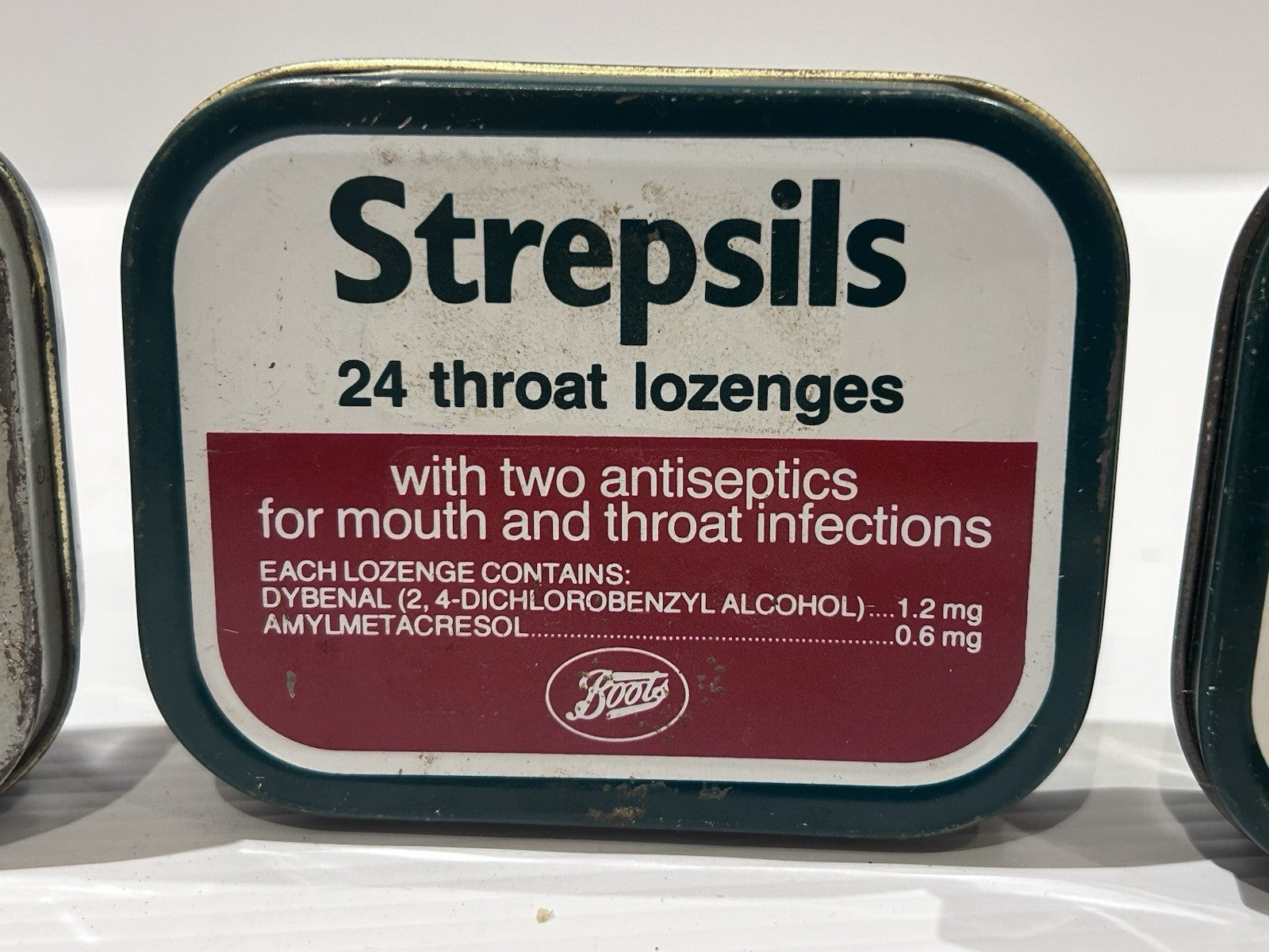 Vintage Strepsils Tin Trio – Boots Antiseptic Throat Lozenges Advertising Lot