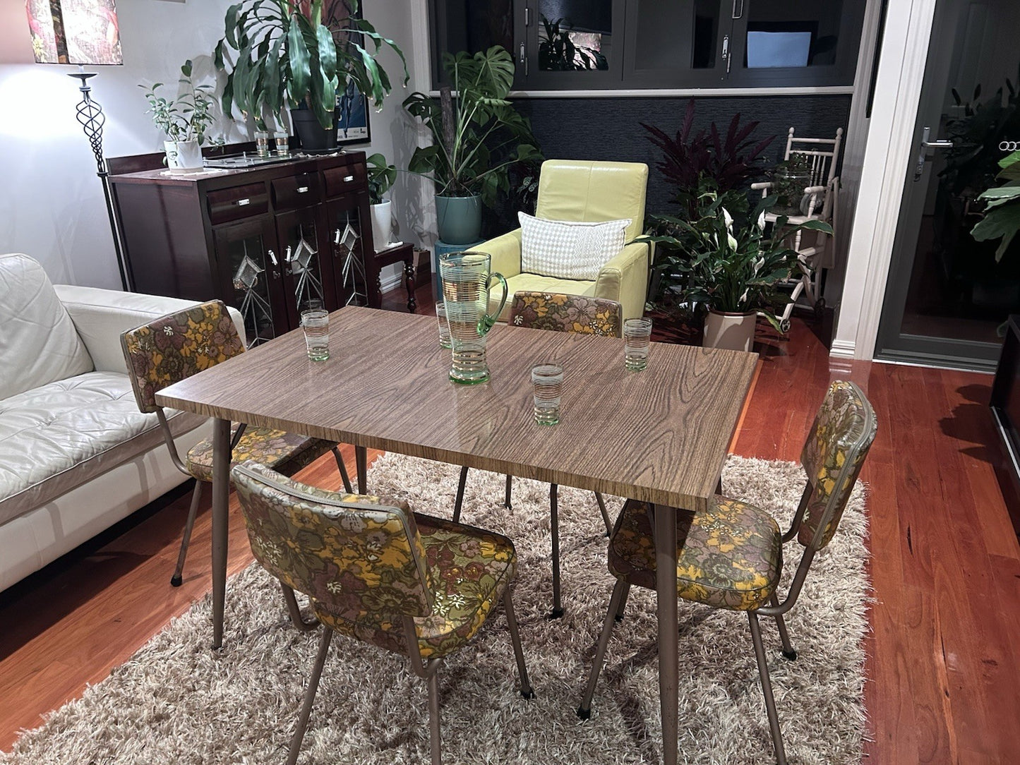 1960s Retro Dining Set Laminate Table + 6 Floral Chairs Cowes Original