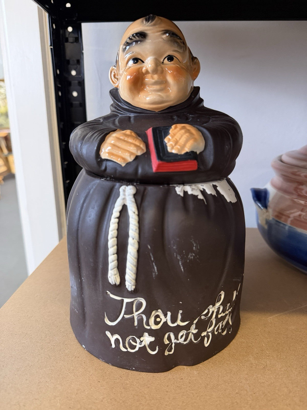 Vintage Monk Cookie Jar Japan Pottery “Thou Shall Not Get Fat” 27cm
