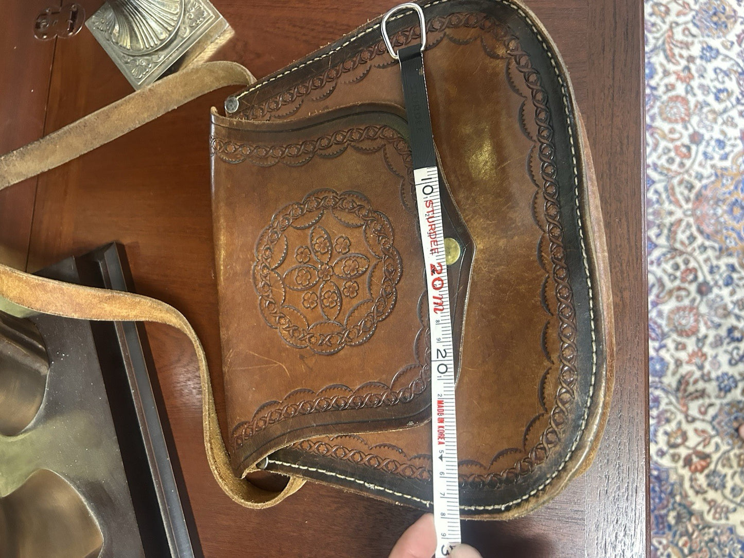 Vintage Tooled Leather Saddle Bag Crossbody Satchel Boho Western Brown