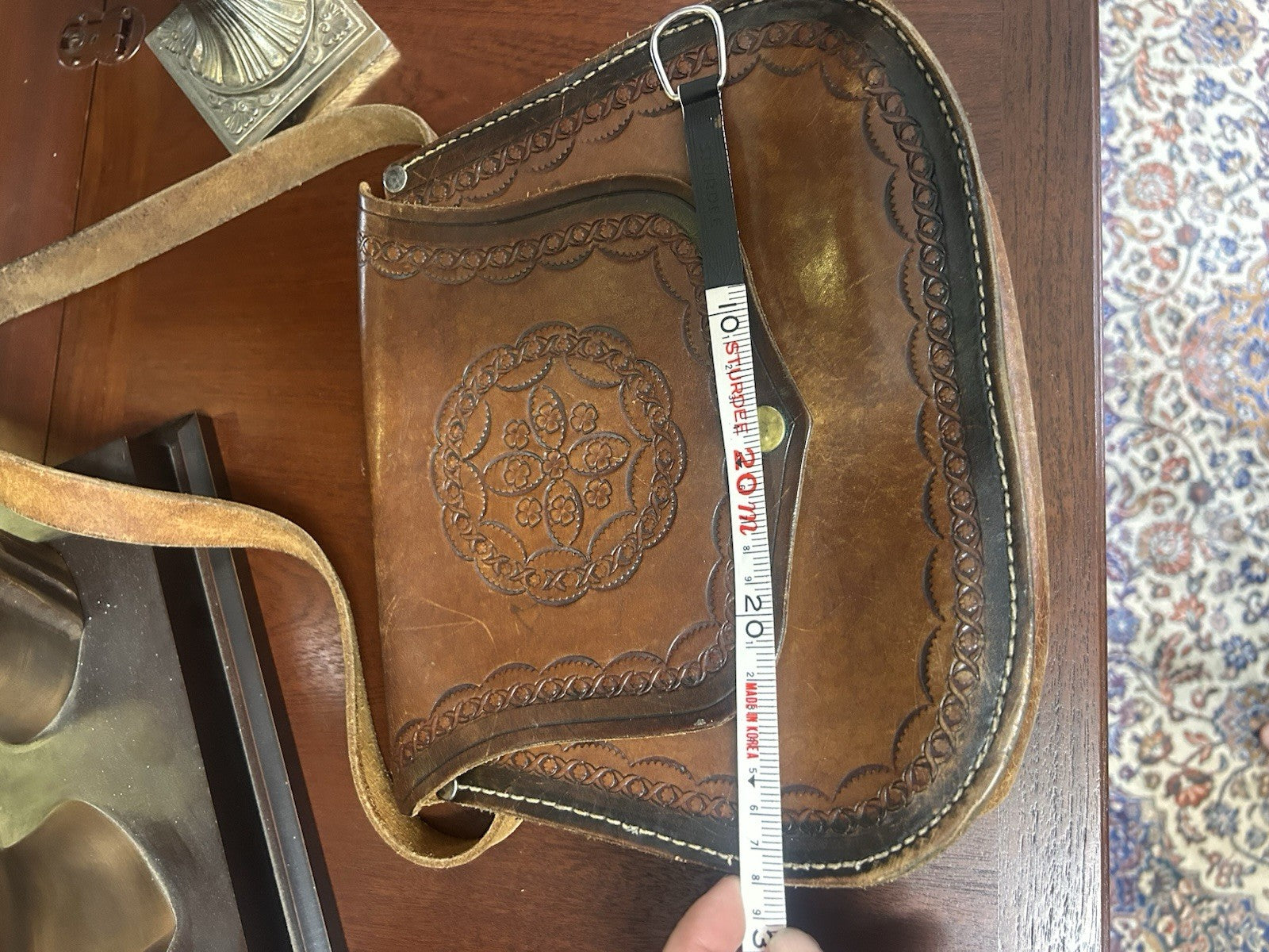 Vintage Tooled Leather Saddle Bag Crossbody Satchel Boho Western Brown