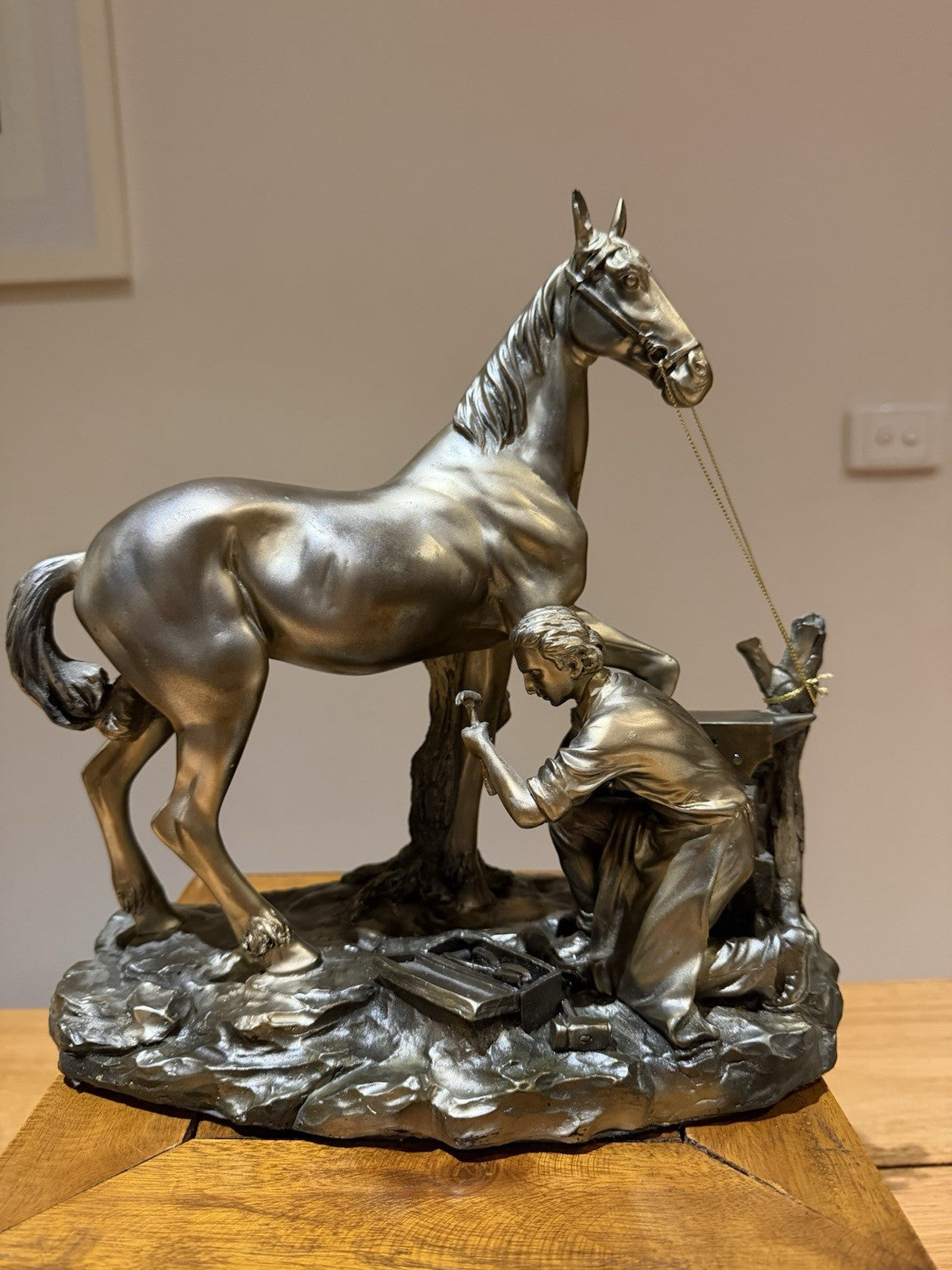 Cold Cast Bronze Farrier Horse Sculpture Equestrian Blacksmith 26cm