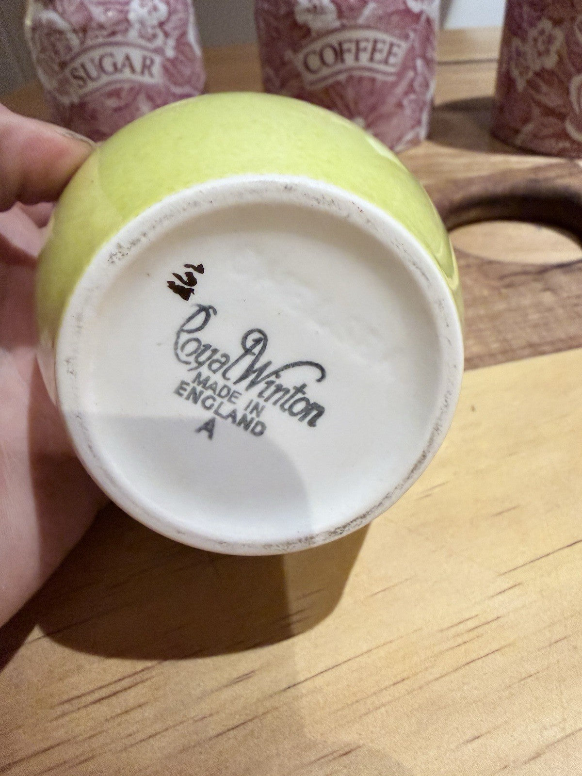 Royal Winton Grimwades Green Sugar Bowl w Lid England Vintage Gold Trim