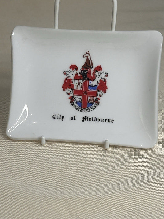 City of Melbourne Crest Ceramic Trinket Dish Vintage Souvenir Plate 12.5cm