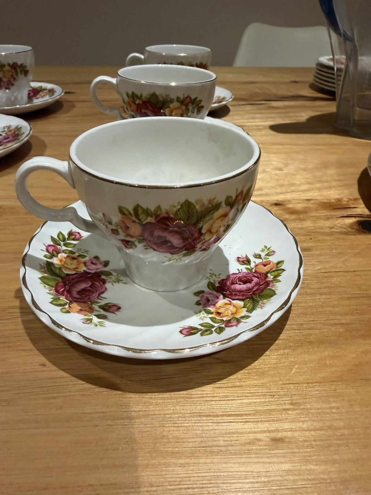 Wood & Sons Cottage Rose Ironstone Teacup Saucer Set x6 England Floral