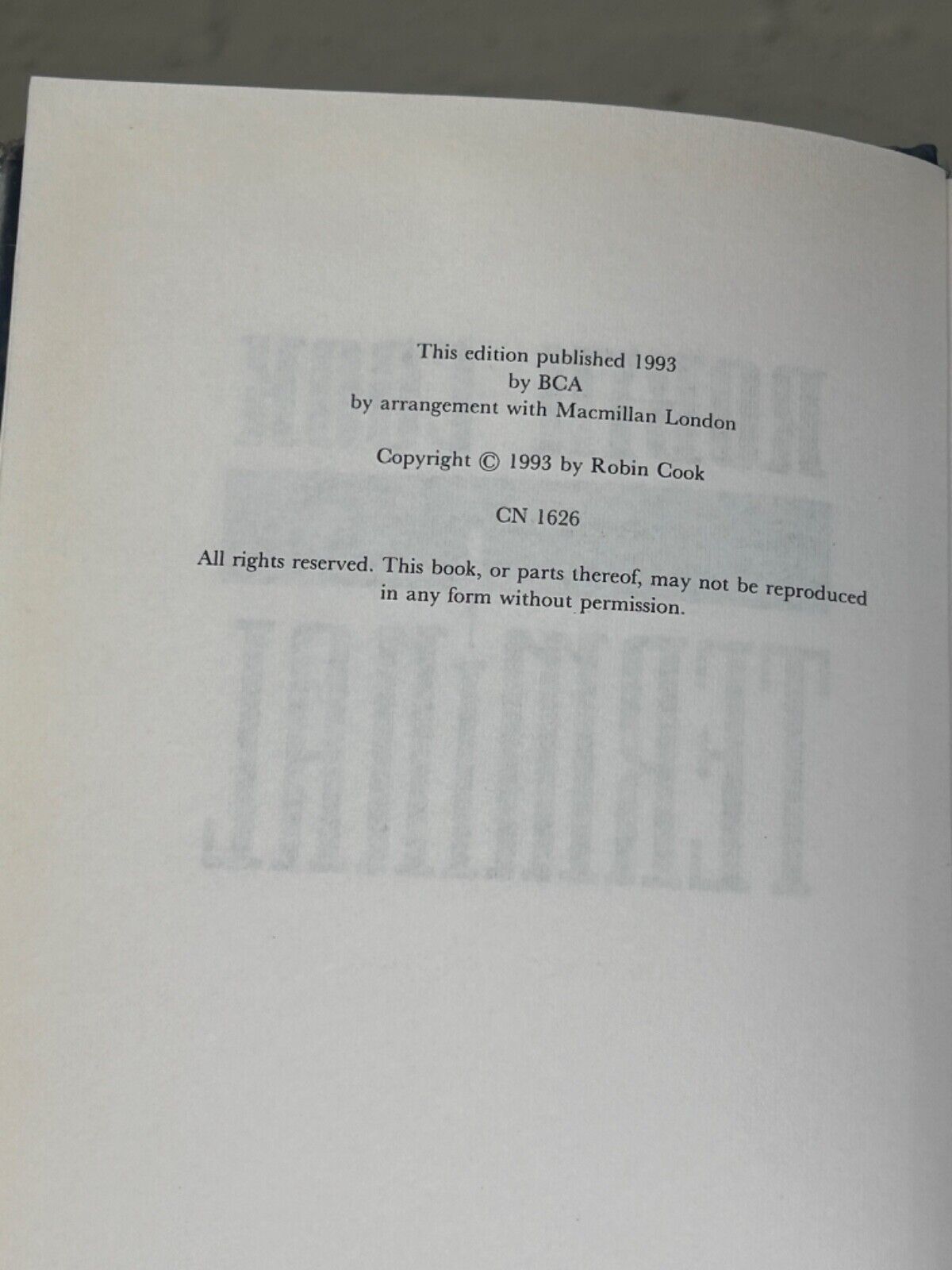 TERMINAL ROBIN COOK MEDICAL THRILLER NOVEL 1993