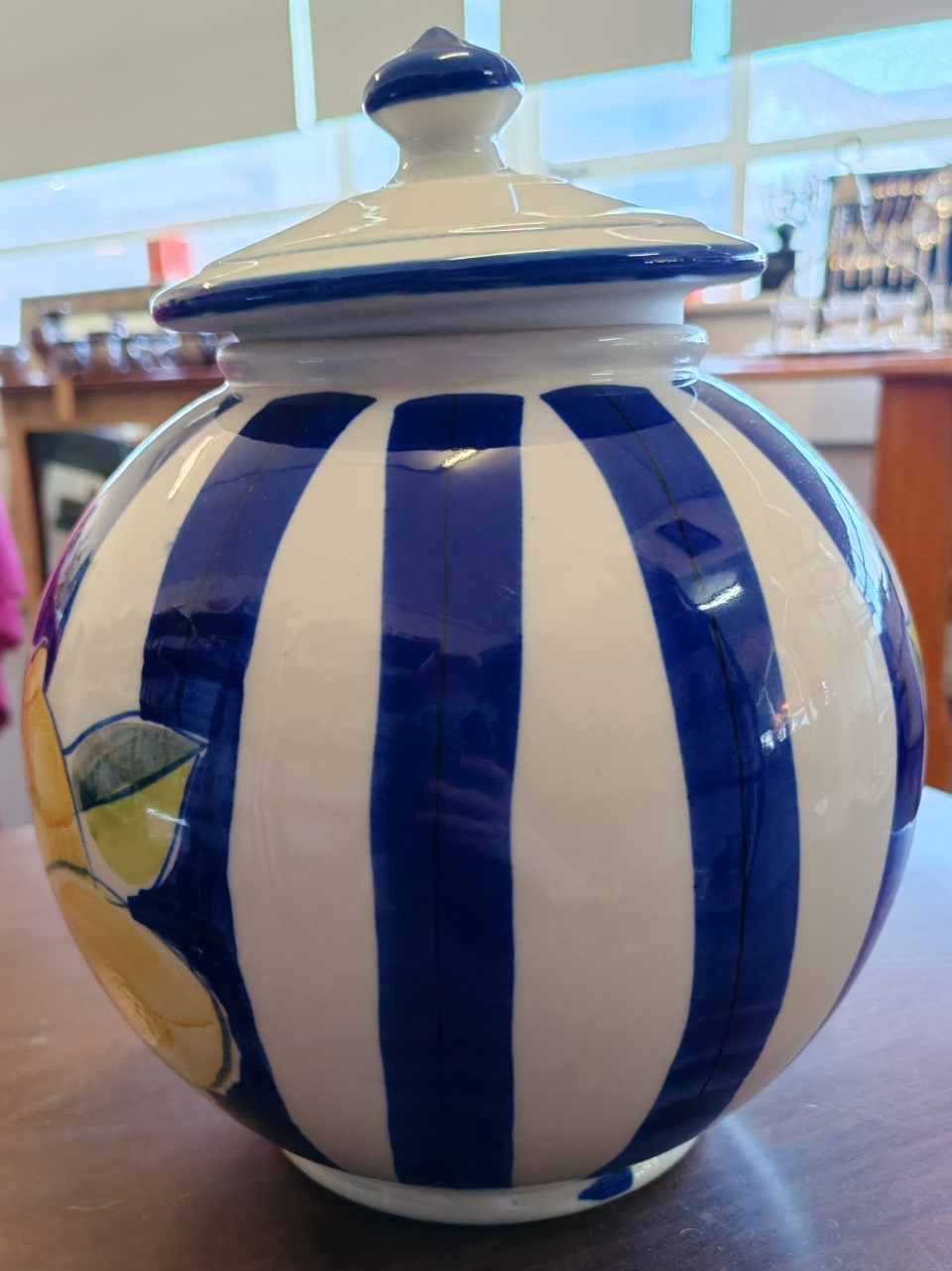 Robert Gordon Lidded Ginger Jar - Blue Stripe Lemon - Australian Pottery