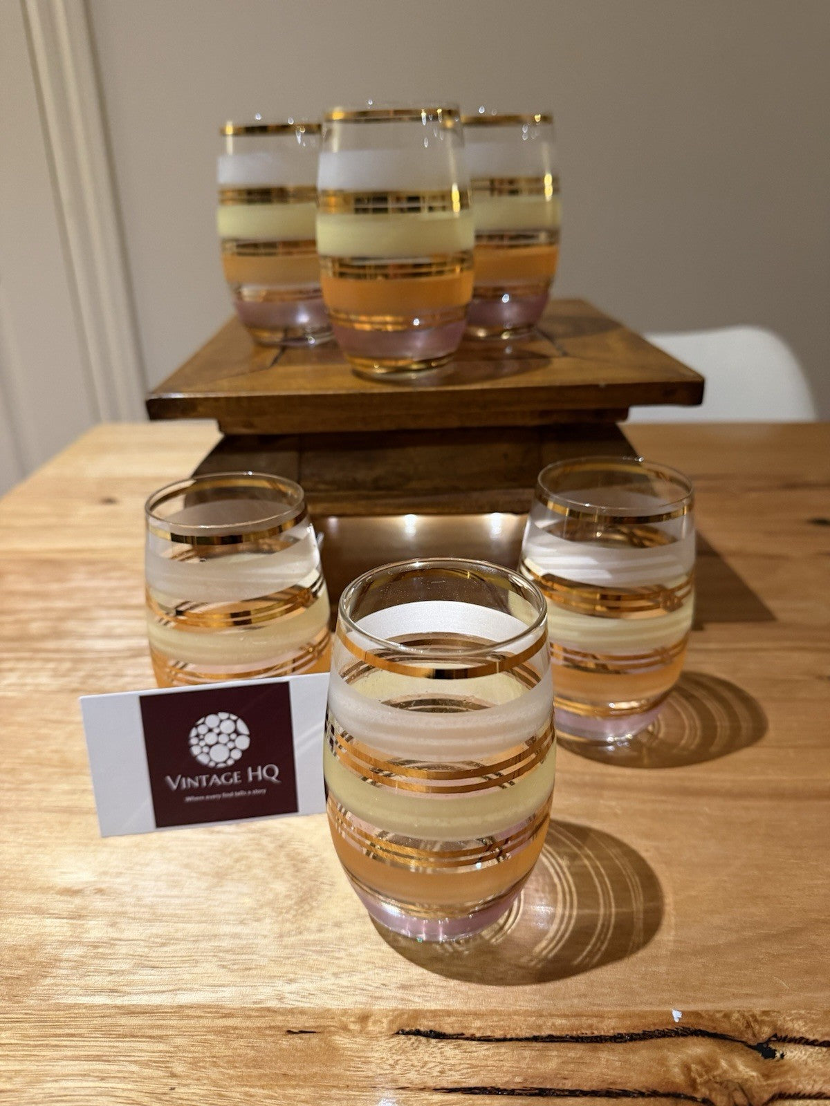 Vintage Retro Frosted Gold Cocktail Glasses Set 6 Mid Century Barware MCM