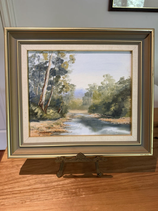 M Davies Ovens River Myrtleford Original Australian Oil Painting Vintage Framed