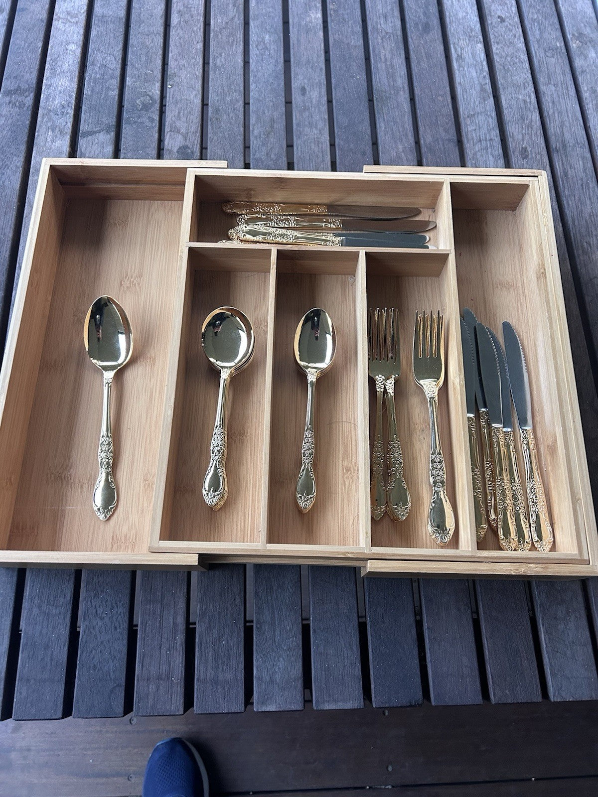 Vintage Gold Stainless Steel 49pc Cutlery Set Japan Ornate Floral Pattern
