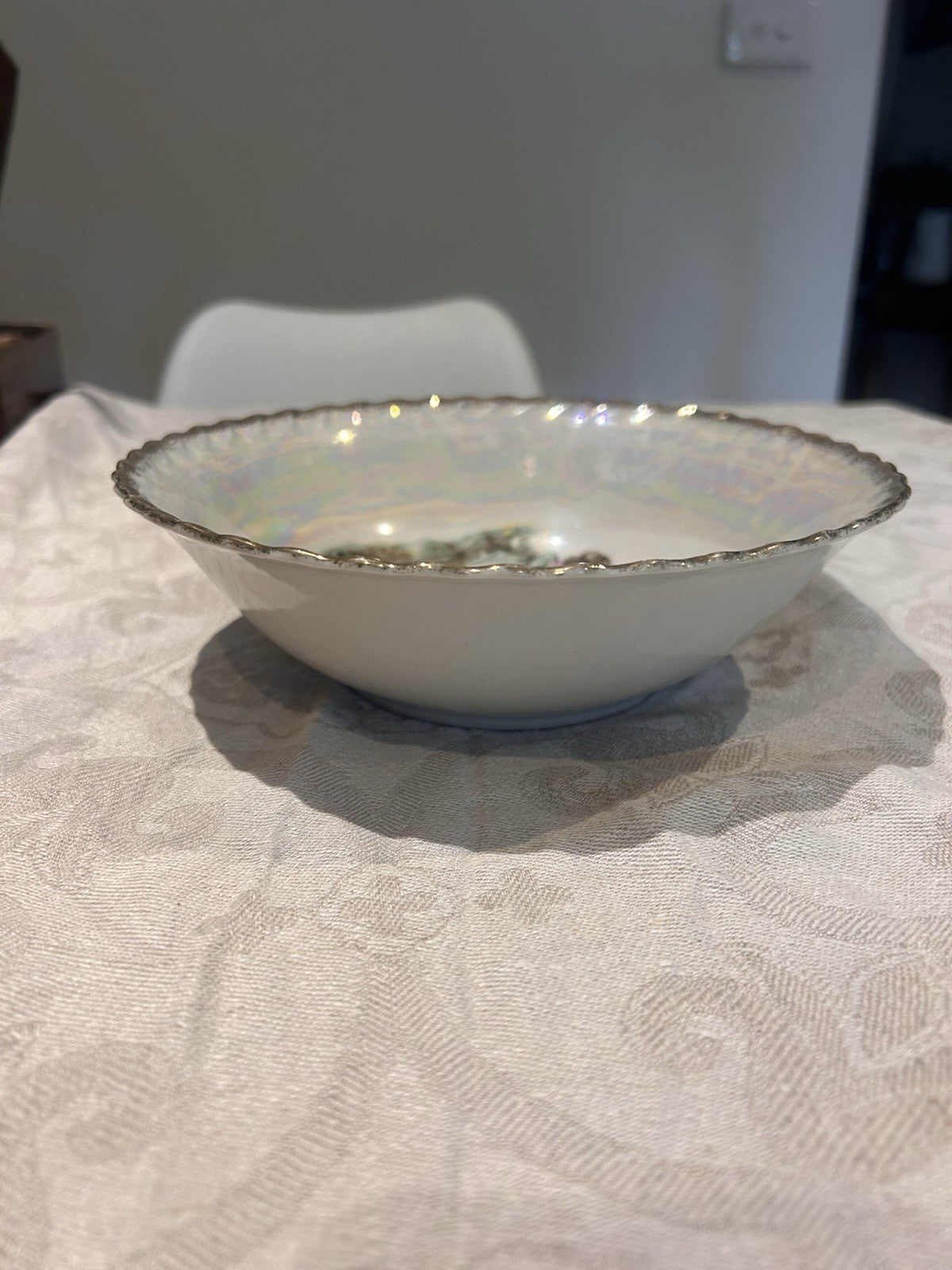 Vintage German Lustreware Bowl B.S.A. Bavaria Romantic Scene Gilt Rim 20cm