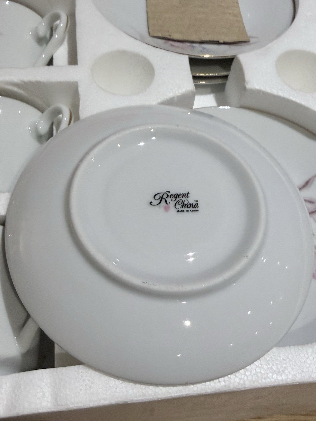 Luna Regent China Espresso Set Service 12 Pink Floral Boxed Demitasse