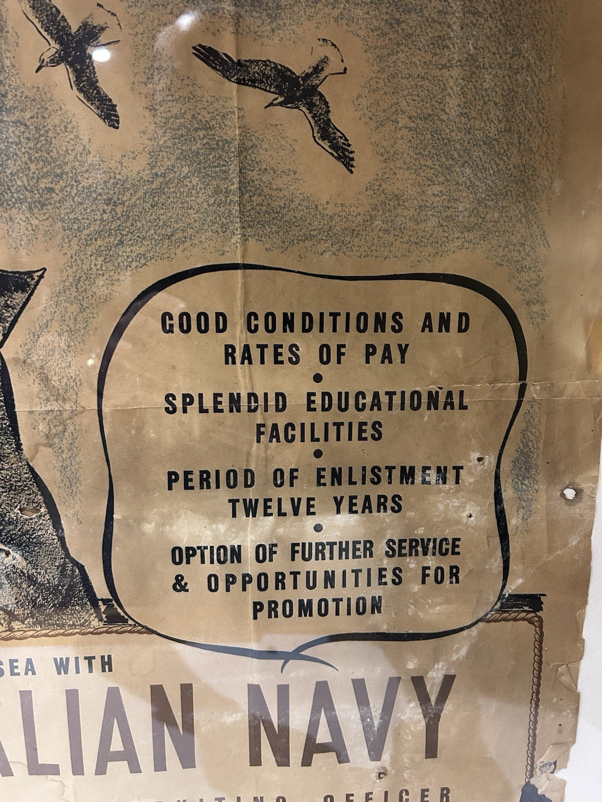 WWII Royal Australian Navy Recruitment Poster – Framed Original c.1940s RARE