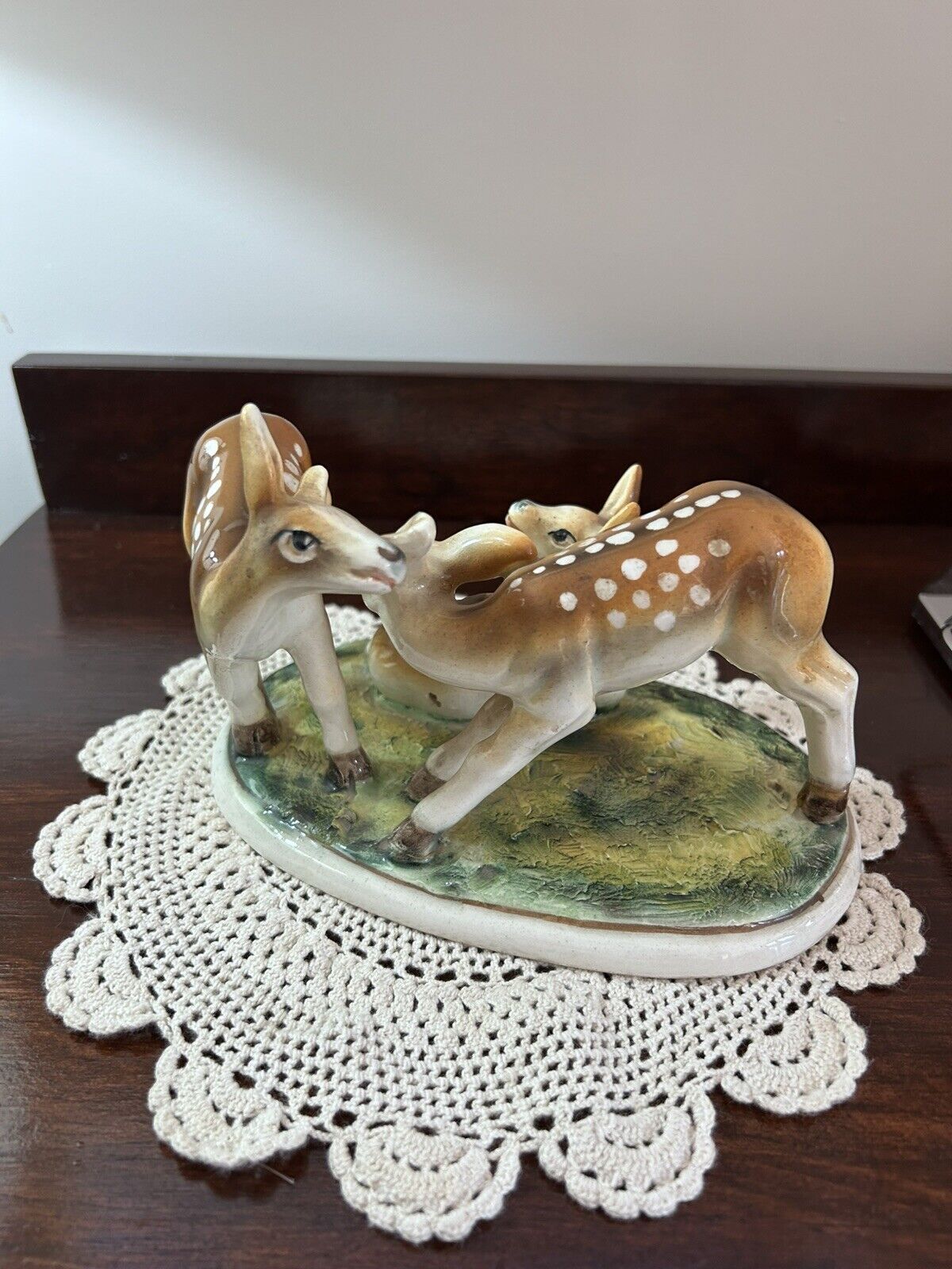 Vintage Deer Fawn Doe Forrest Meadow Porcelain Figurine Signed Made in Italy
