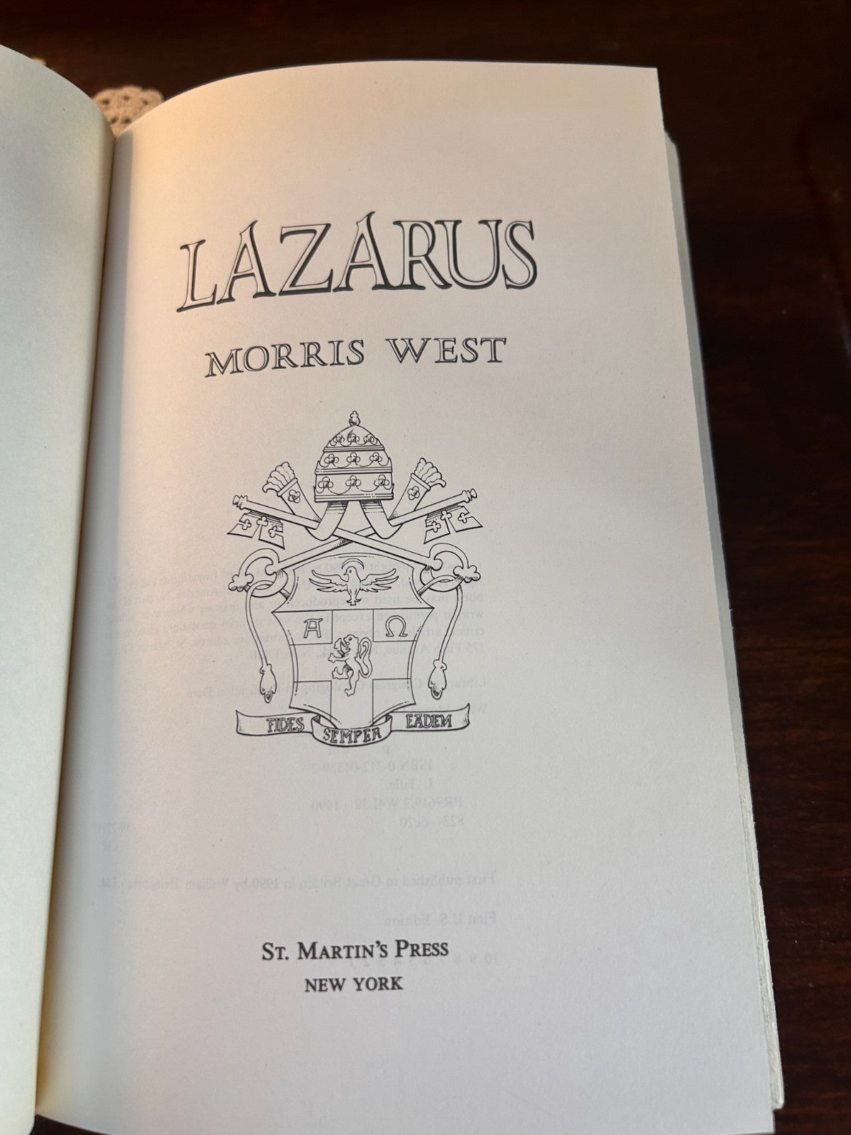 Lazarus - Morris West (1990) First US Edition Hardcover St. Martin's Press