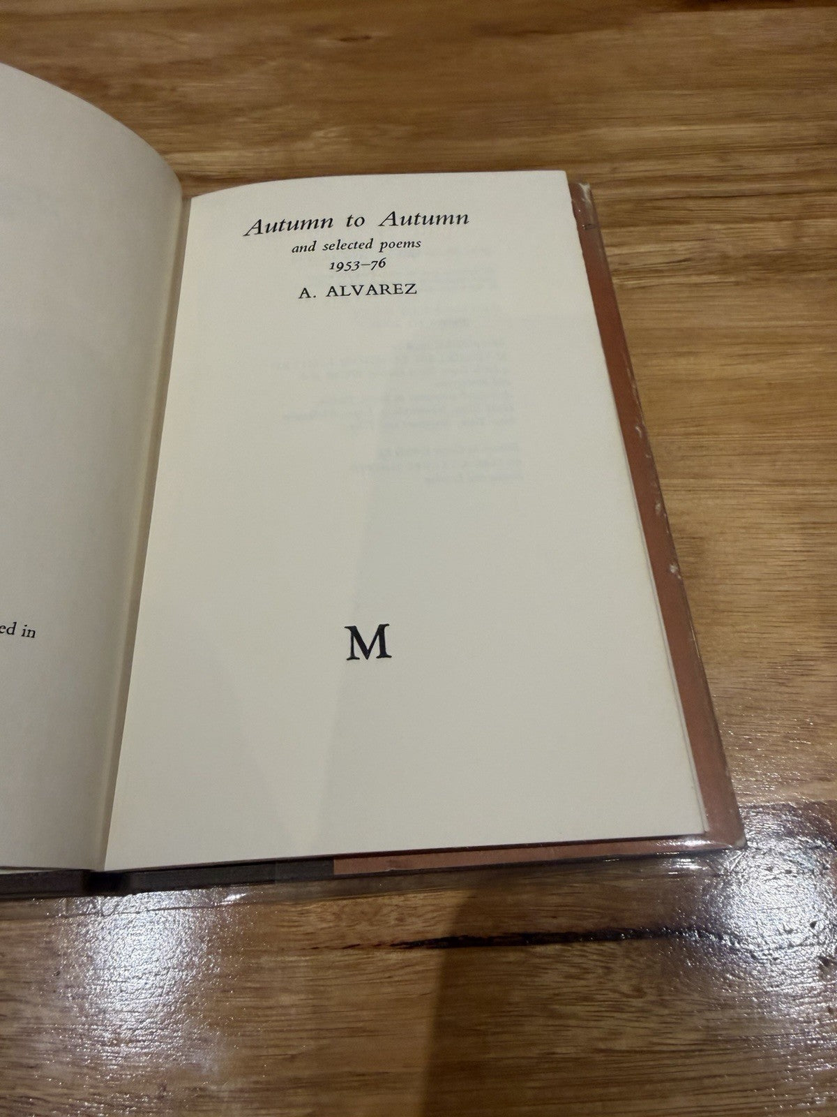 A. Alvarez Autumn to Autumn Selected Poems 1953-1976 1978 1st Ed Hardcover DJ