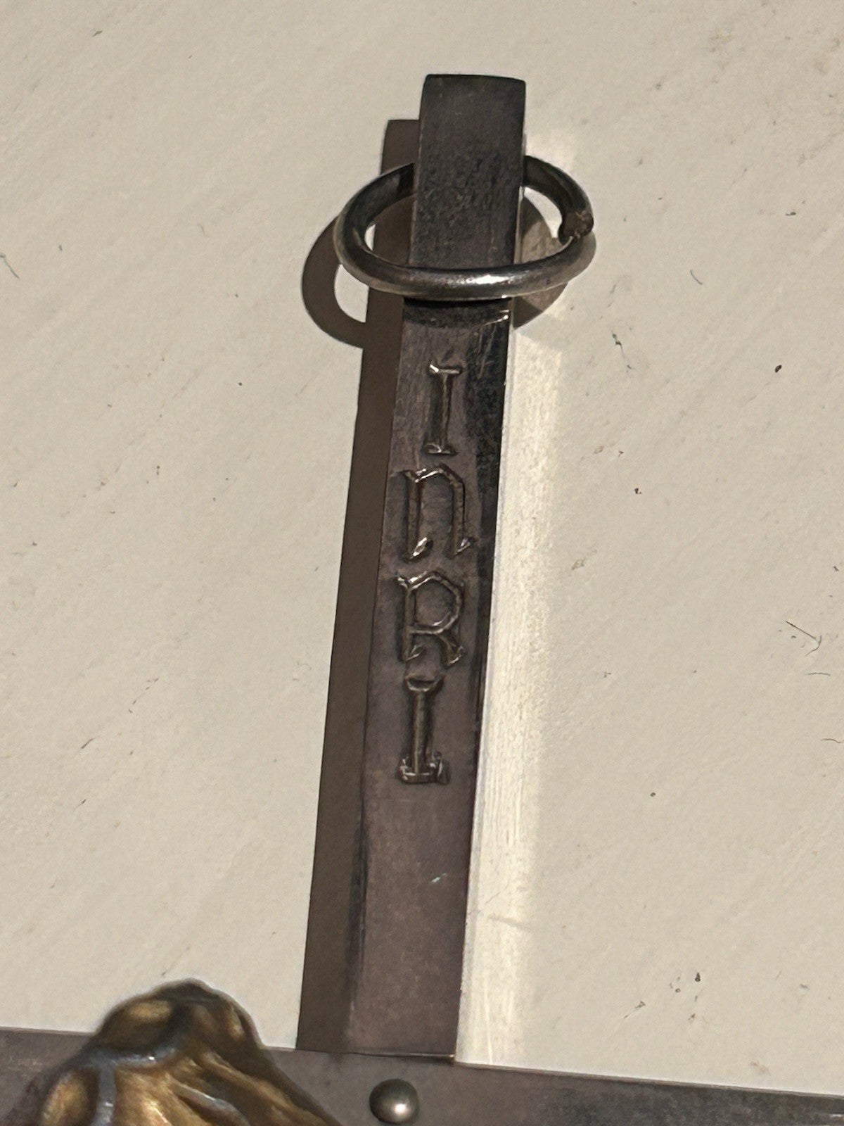 Vintage Italian Metal Crucifix INRI 25cm Wall Cross Brass Jesus c1950s