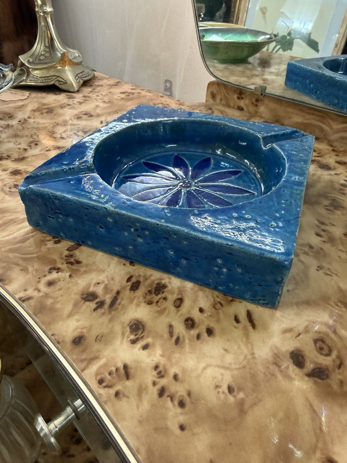 Bitossi Rimini Blu Ashtray Aldo Londi Italy Mid Century Modern Ceramic Blue