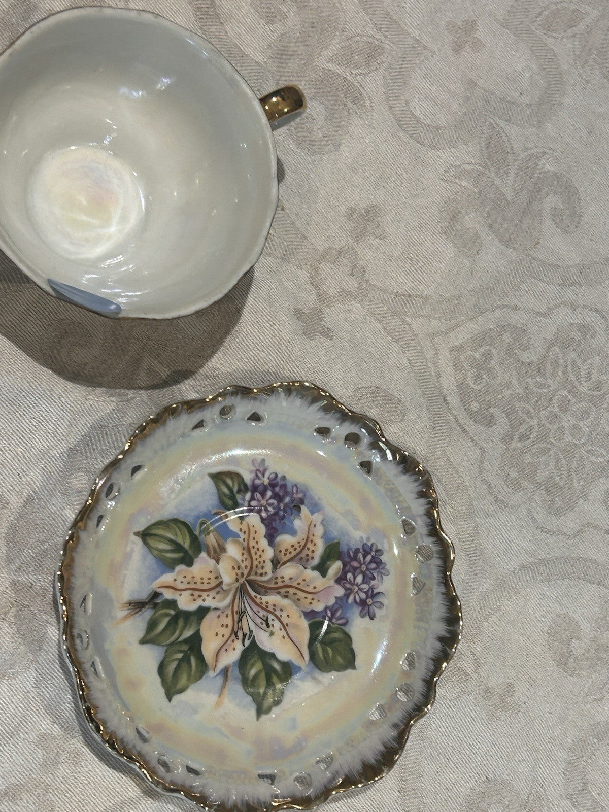 Vintage Lustre Glaze Teacup & Saucer Made in Japan Floral Gold Trim 208