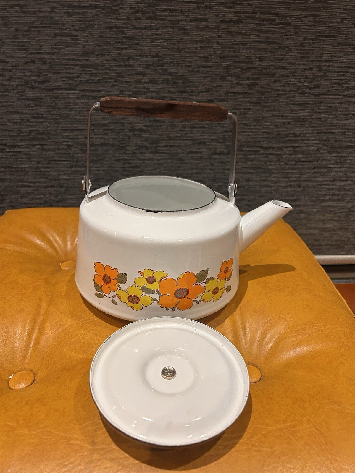 Decole Kokopele Retro Enamel Teapot 1970s Floral Japan 21cm