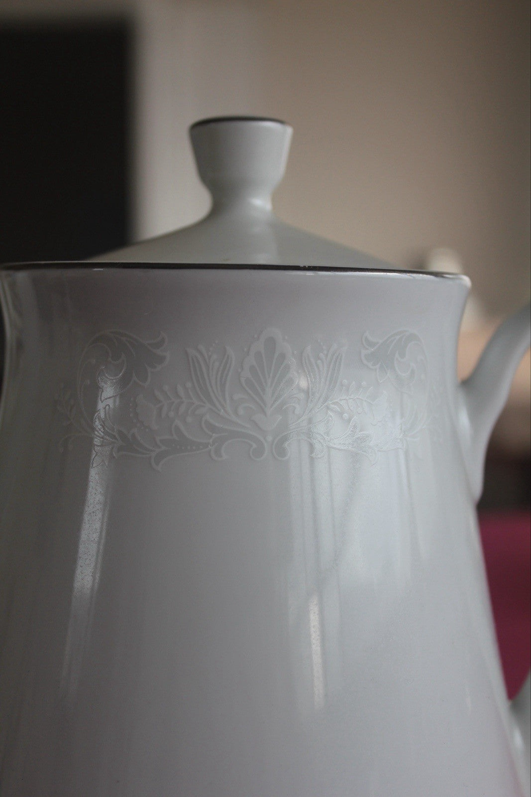 Vintage Harbro Lavinia White Teapot Fine China Japan Subtle Floral Etch