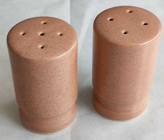 Vintage Japanese Stoneware Salt & Pepper Shakers | Speckled Peach Glaze | Japan