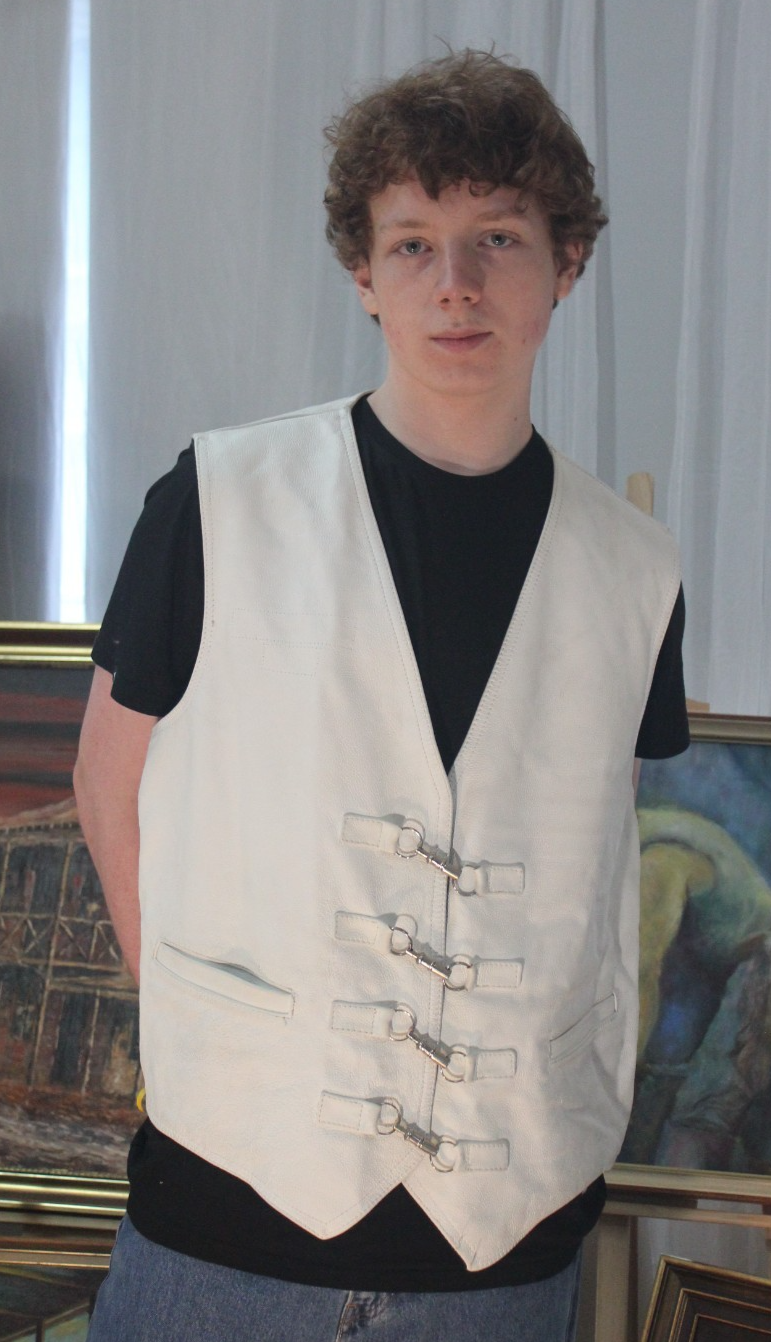 Vintage Mars Leathers White Leather Vest Waistcoat Size 48 Australian Made Biker