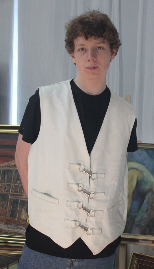 Vintage Mars Leathers White Leather Vest Waistcoat Size 48 Australian Made Biker