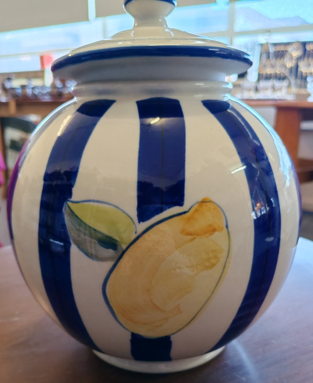 Robert Gordon Lidded Ginger Jar - Blue Stripe Lemon - Australian Pottery