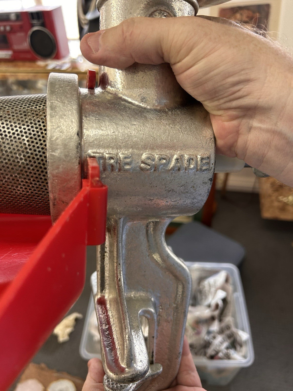 Tre Spade Hand Crank Food Mill Grinder w/ 2 Funnels Vintage Kitchen Italy