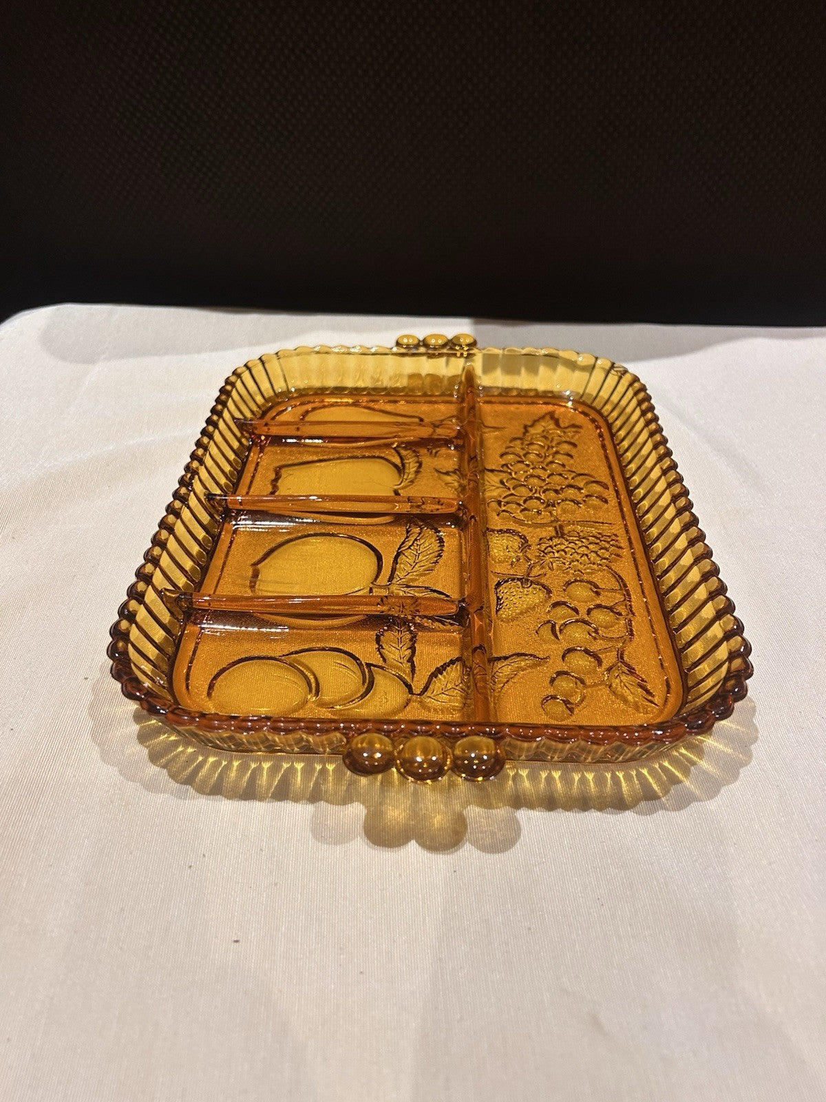 Indiana Glass Fruits Amber Glass Divided Platter Relish Tray Vintage