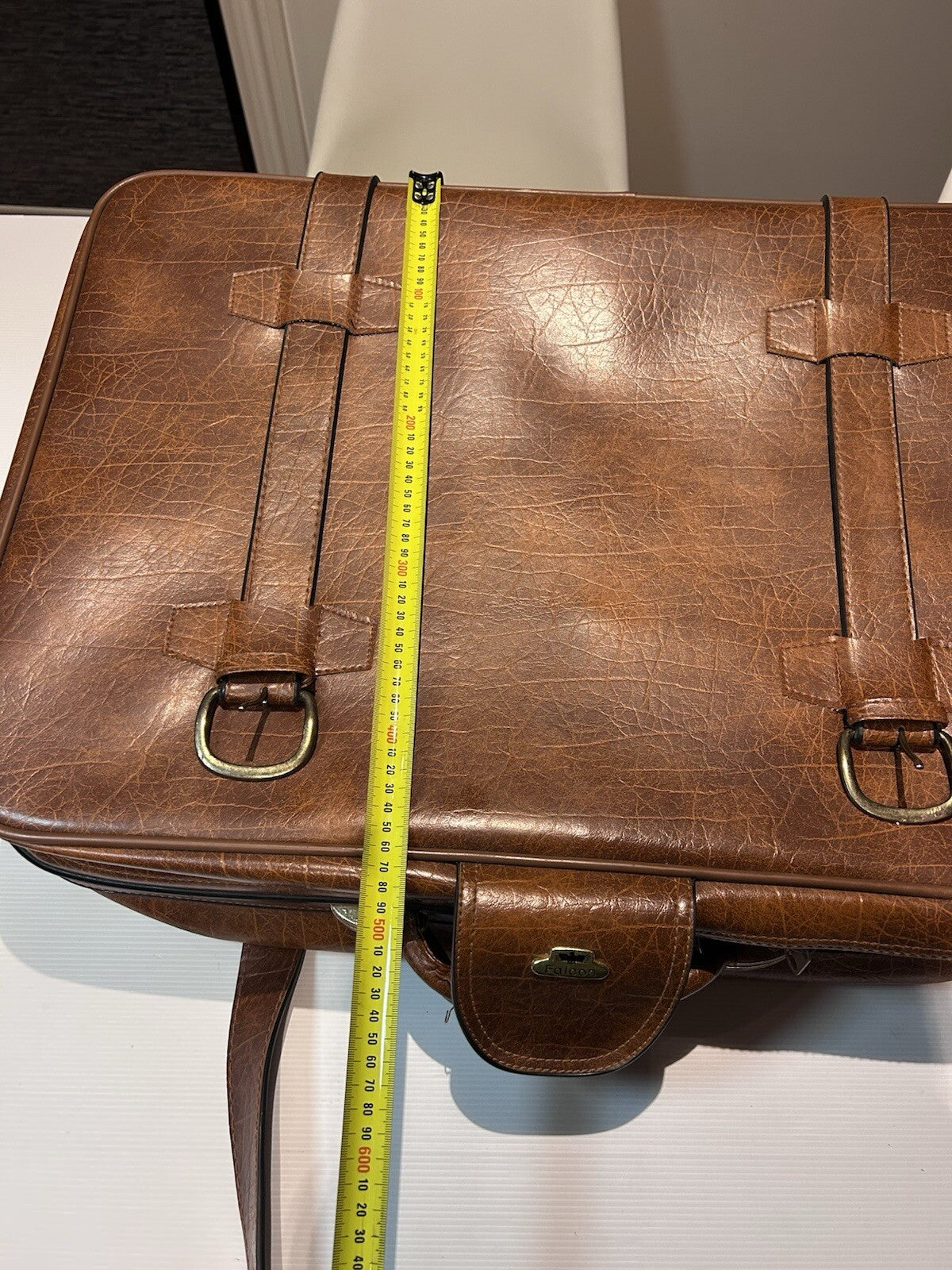 Vintage Falcon Faux leather Suitcase Retro Brown Travel Bag