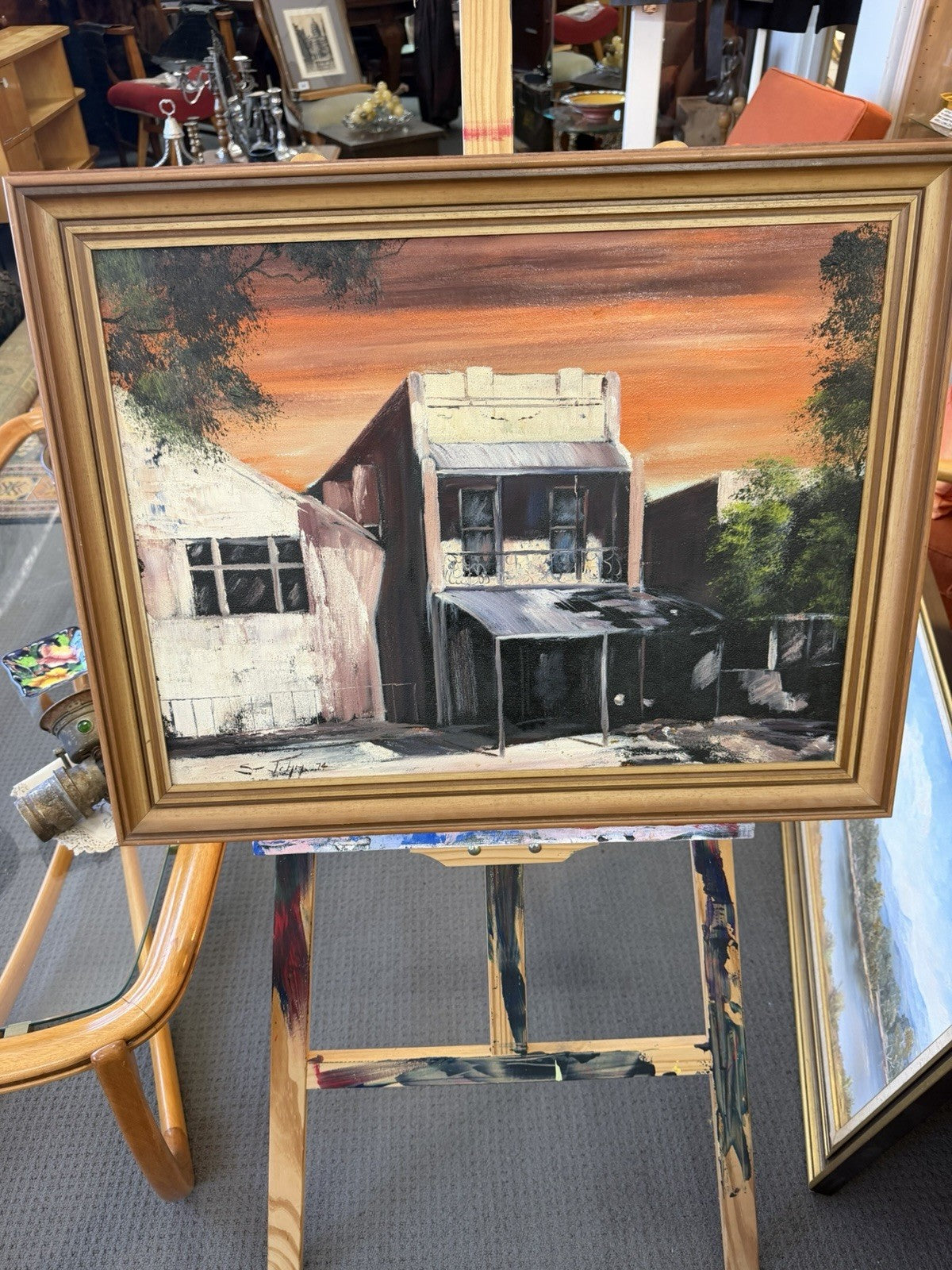 St John 1974 Australian Oil Painting Terraced Houses Signed Vintage Framed