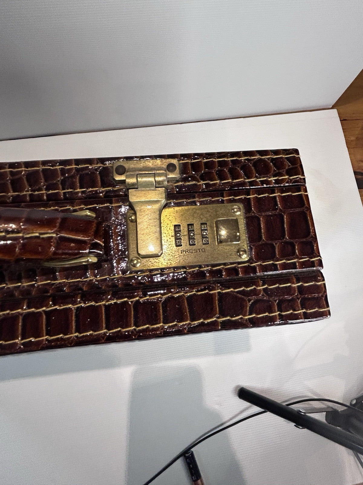 Vintage Faux Croc Leather Briefcase with Combo Lock – Retro Executive Case