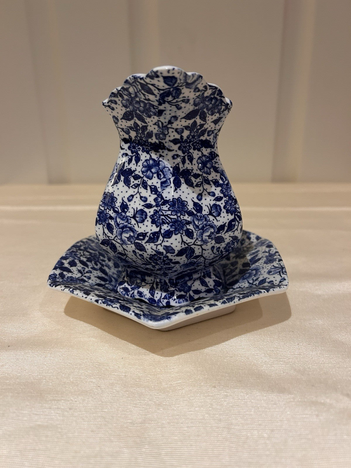 Vintage English Style Blue & White Floral Jug & Dish c1950s Transferware 