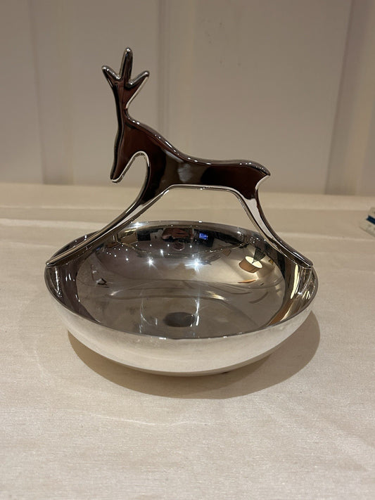Chrome Stag Deer Trinket Dish Mid Century Style Decorative Bowl Modern 