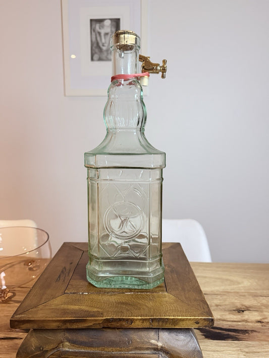 Glass Bottle with Cork Decorative Embossed Glass Italy  35cm Tall Vintage