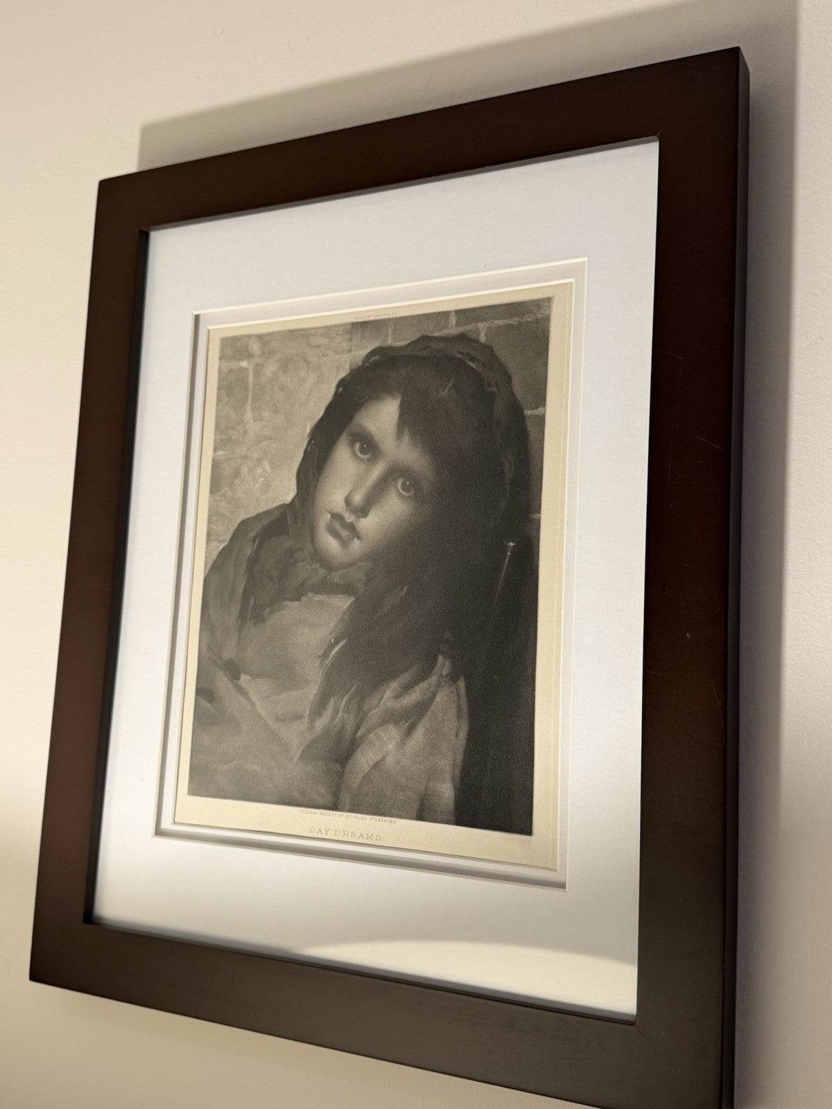 Antique Mezzotint Print Day Dreams Virtue & Co London Framed Portrait