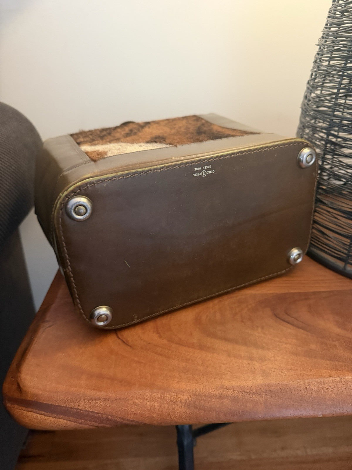 Vintage GOLD PFEIL Steer Hide Cowhide Doctor Bag Handbag Germany 1960s