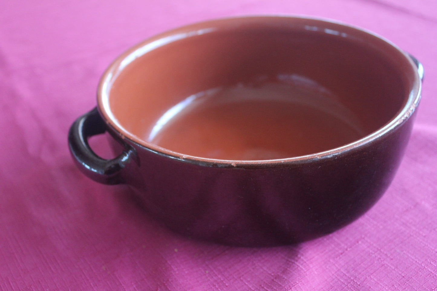 Vintage Brown Glazed Stoneware Casserole / Oven Dish with Handles