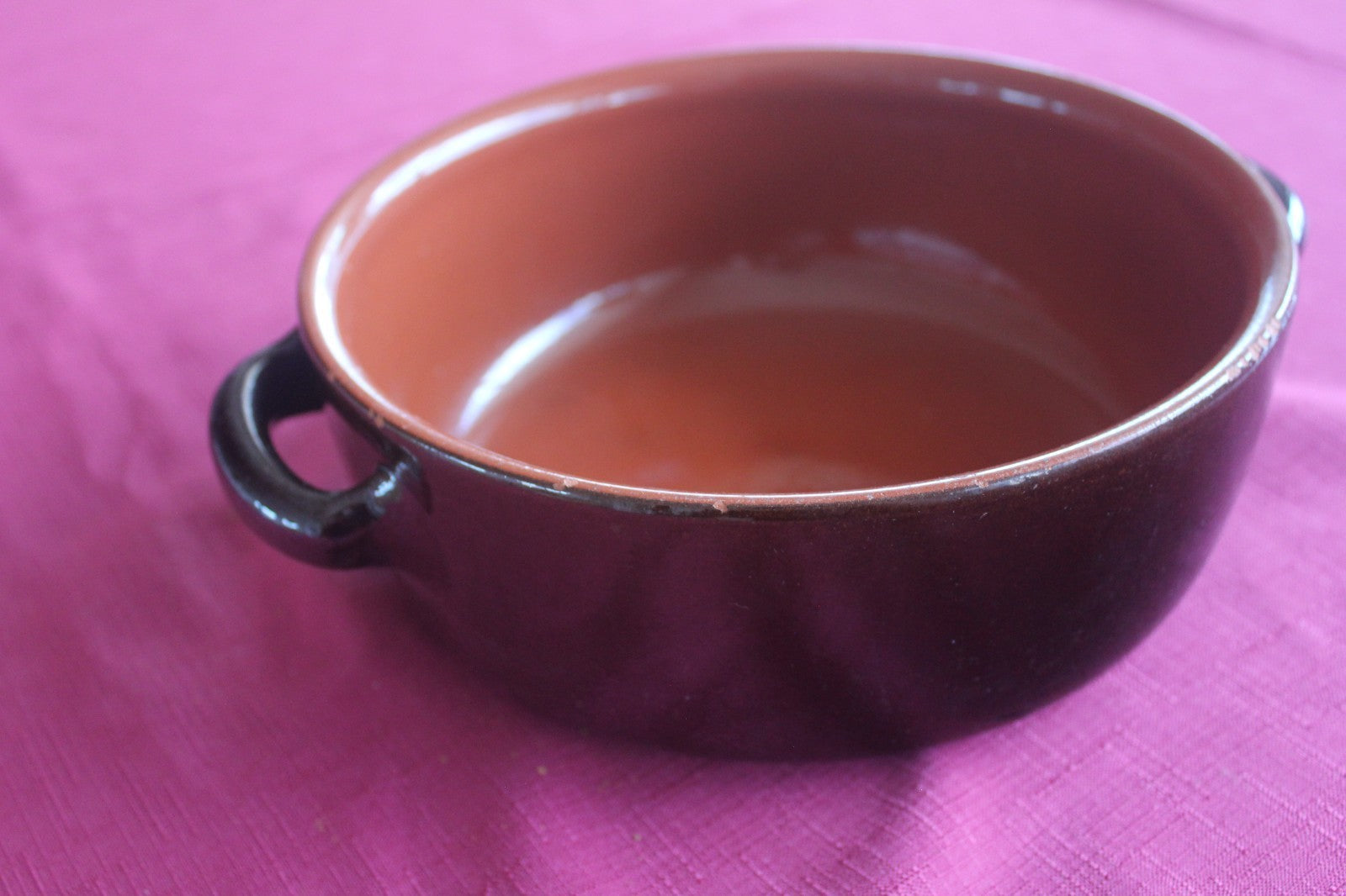 Vintage Brown Glazed Stoneware Casserole / Oven Dish with Handles