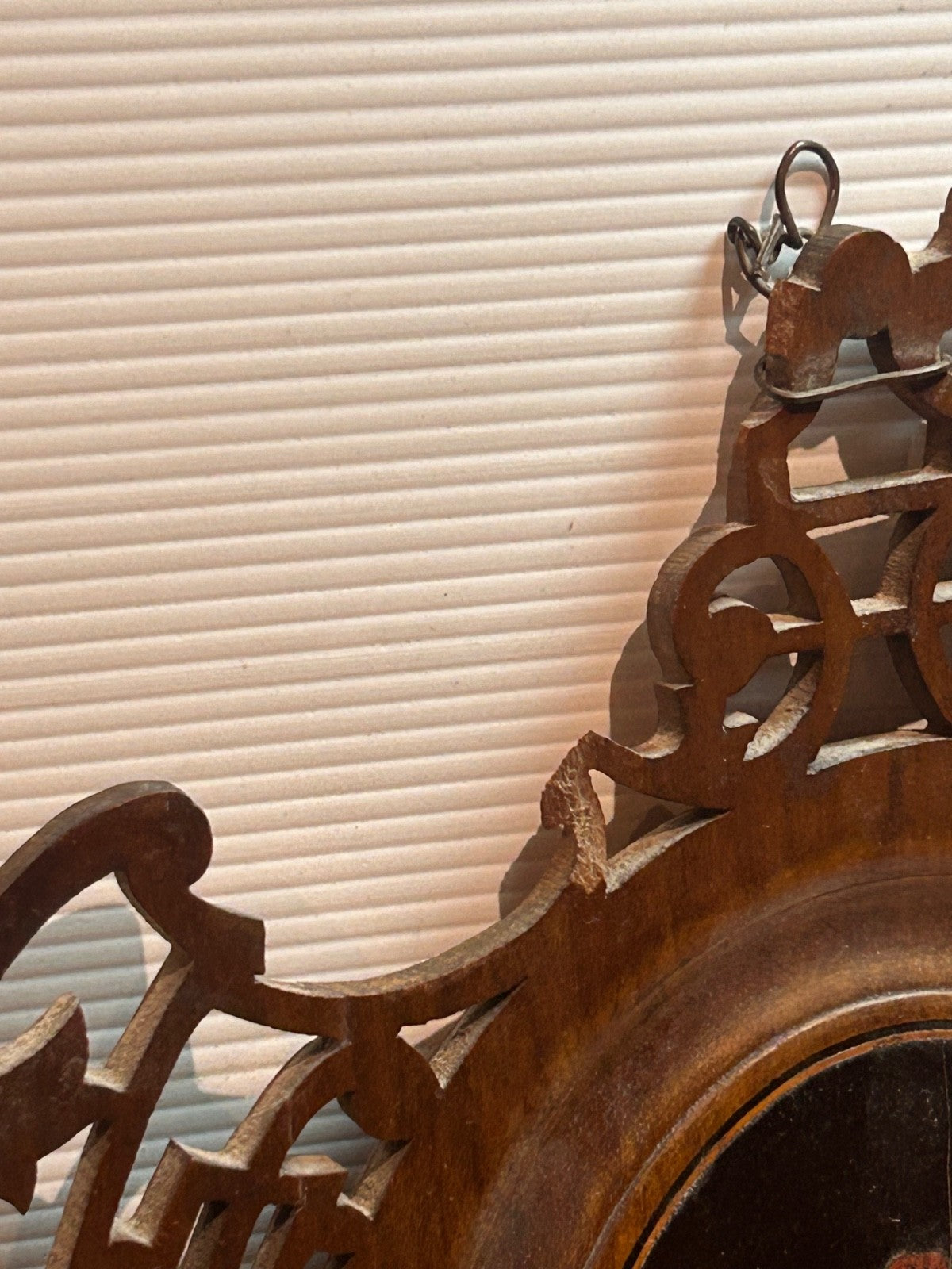 Antique Victorian Fretwork Wall Shelf with Painted Figure c.1890s
