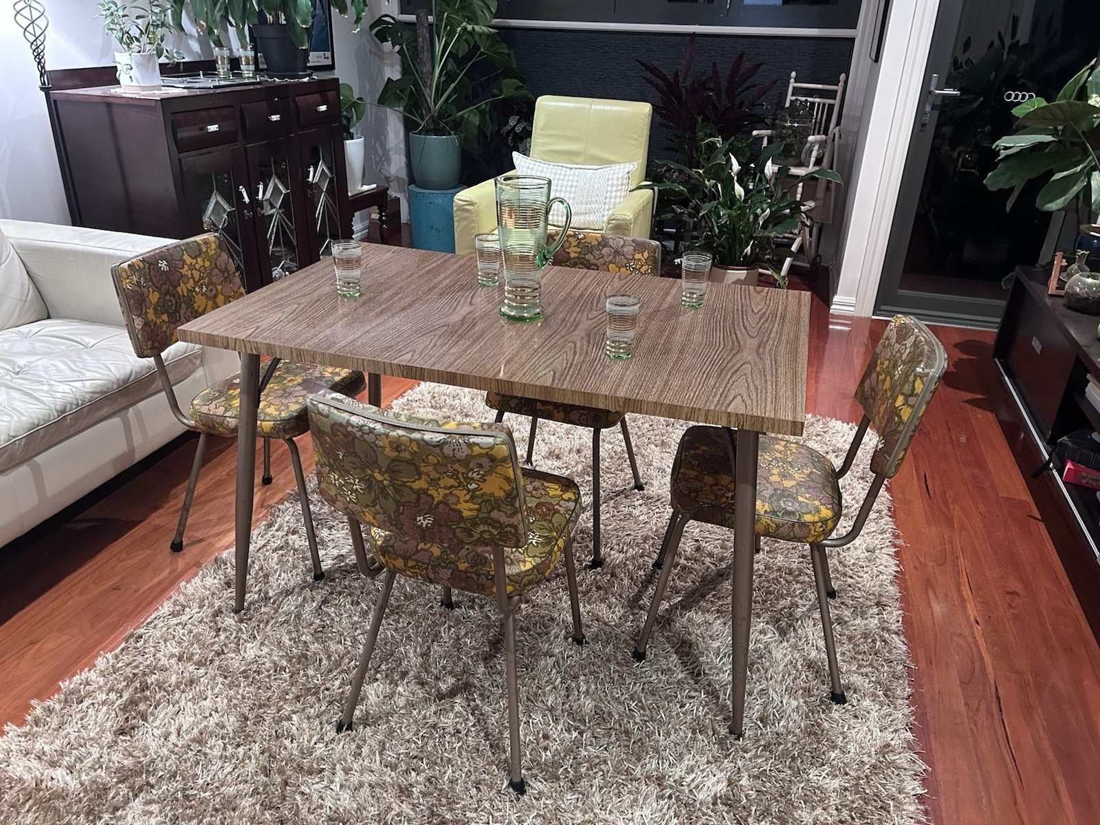 1960s Retro Dining Set Laminate Table + 6 Floral Chairs Cowes Original