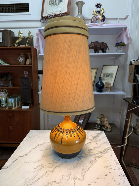 Vintage Large 1970s Ceramic Table Lamp Amber Drip Glaze 87cm Tagged Tested