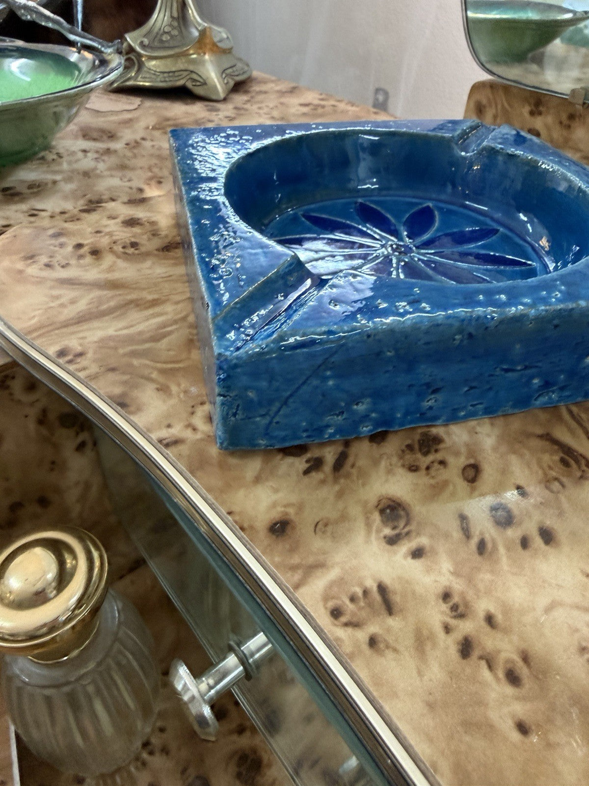 Bitossi Rimini Blu Ashtray Aldo Londi Italy Mid Century Modern Ceramic Blue