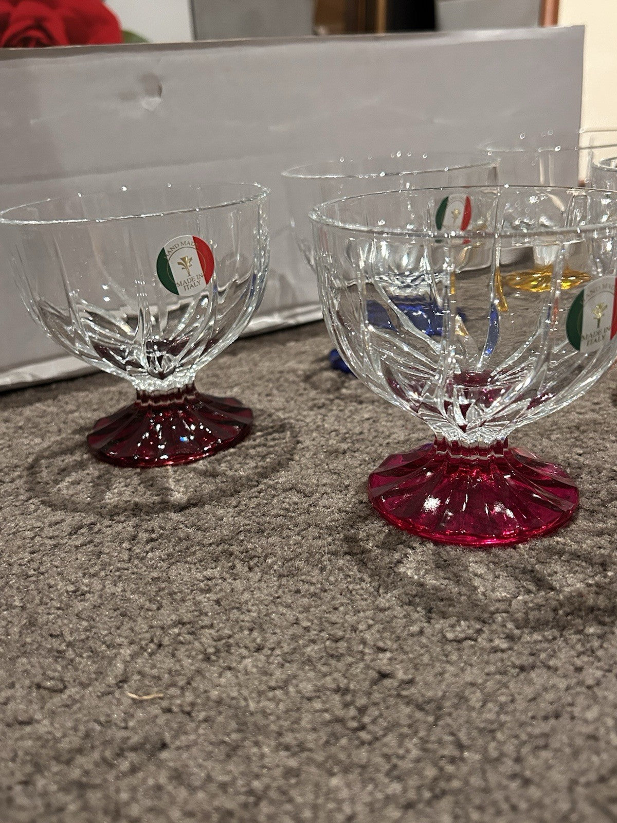 Le Rose Handmade Italian Crystal Dessert Set 7pc Macedonia Trix Boxed 