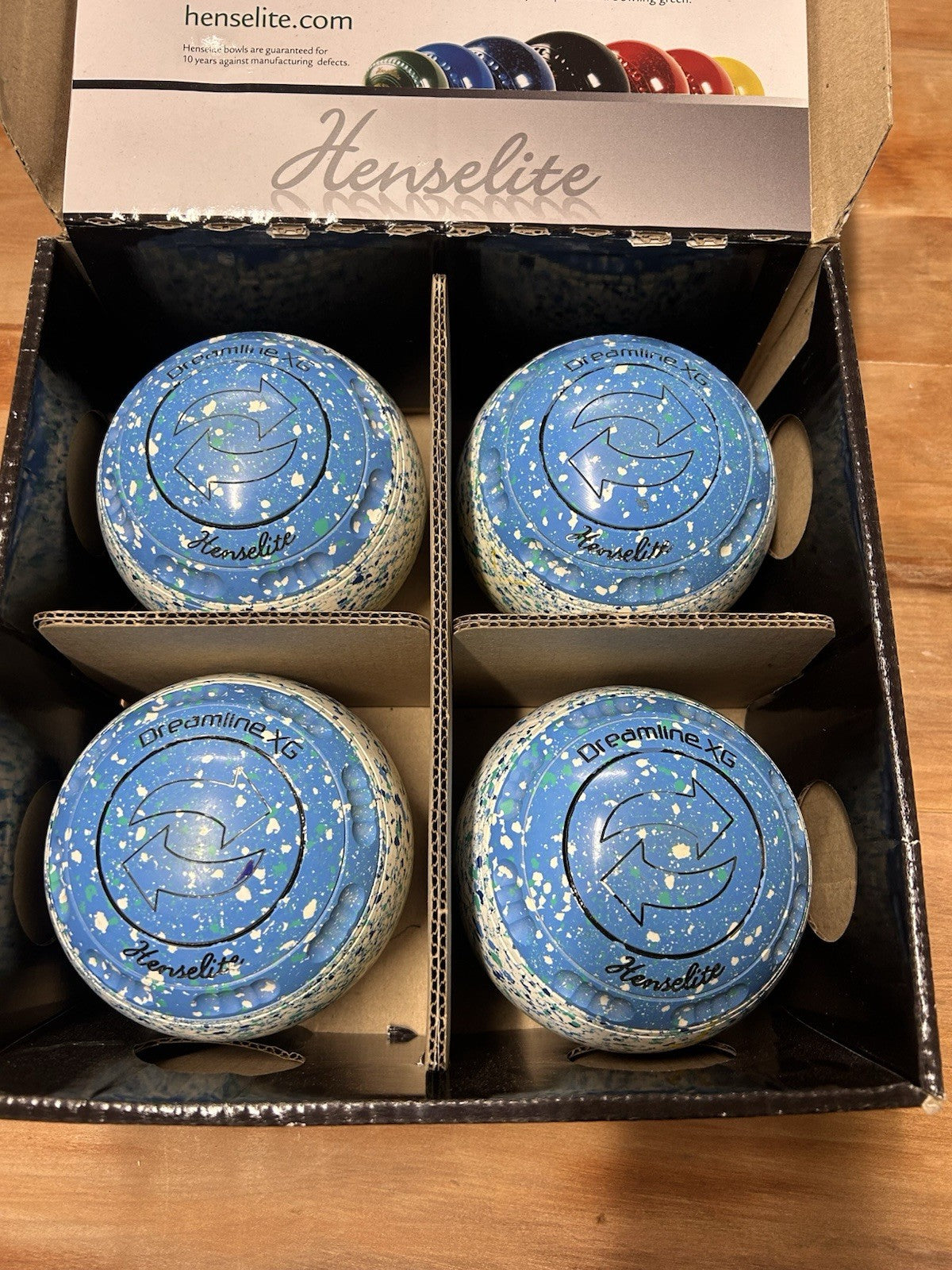 Henselite Dreamline XG Lawn Bowls Size 1H Vapour Slice Gripped Heavy Set of 4