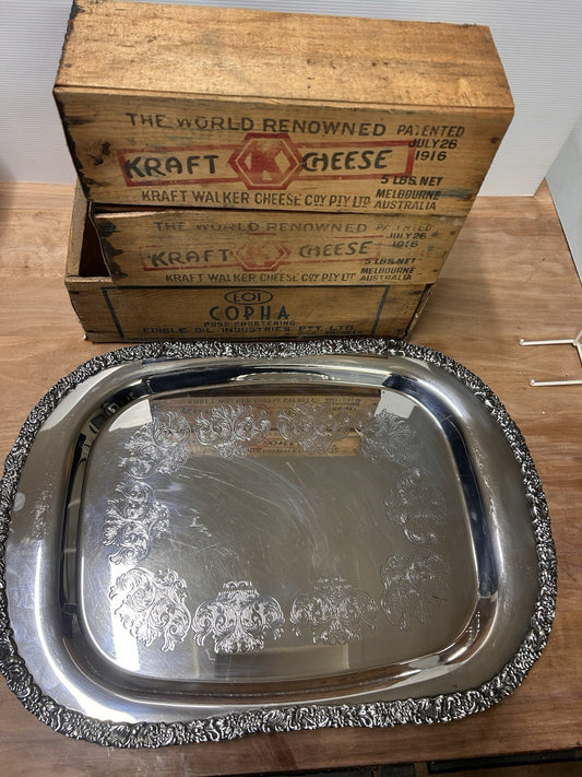 Vintage Rodd Hecworth Silver Plated Tray 51 cm × 36 cm Ornate Floral Border