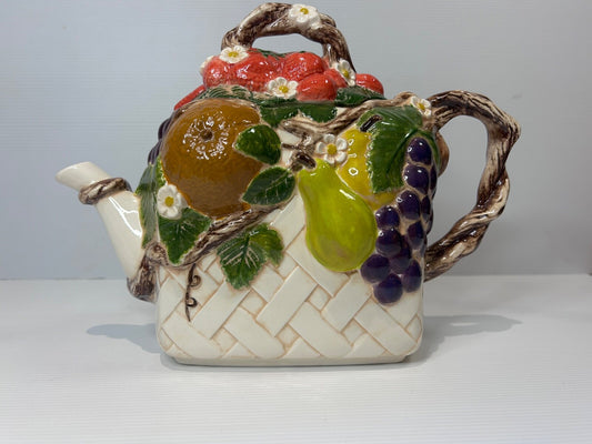 Vintage Fruit Basket Teapot – 1980s Retro Kitchen Style – 1950s Inspired Ceramic